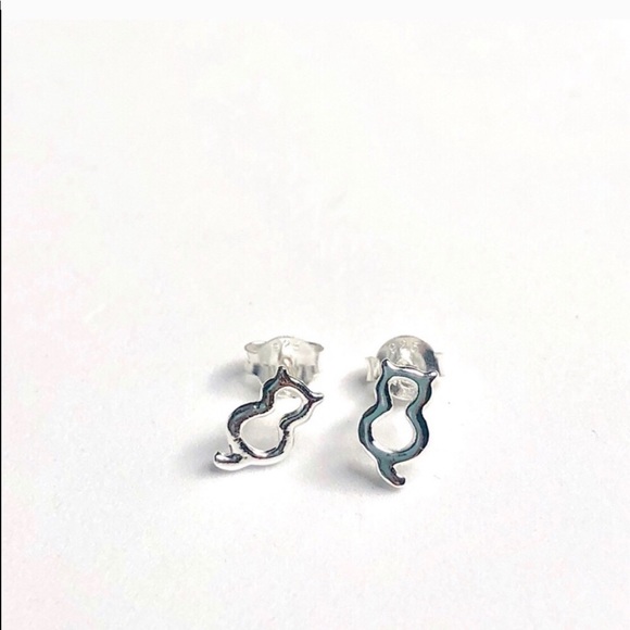 925 Sterling Silver Cat Silhouette Earrings - Picture 5 of 7